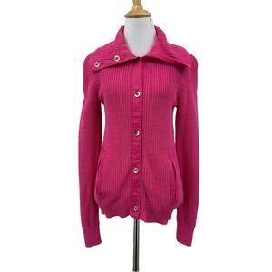 Lauren Ralph Lauren Knit Sweater Womens M Medium Pomegranate Ribbed Funnel Neck